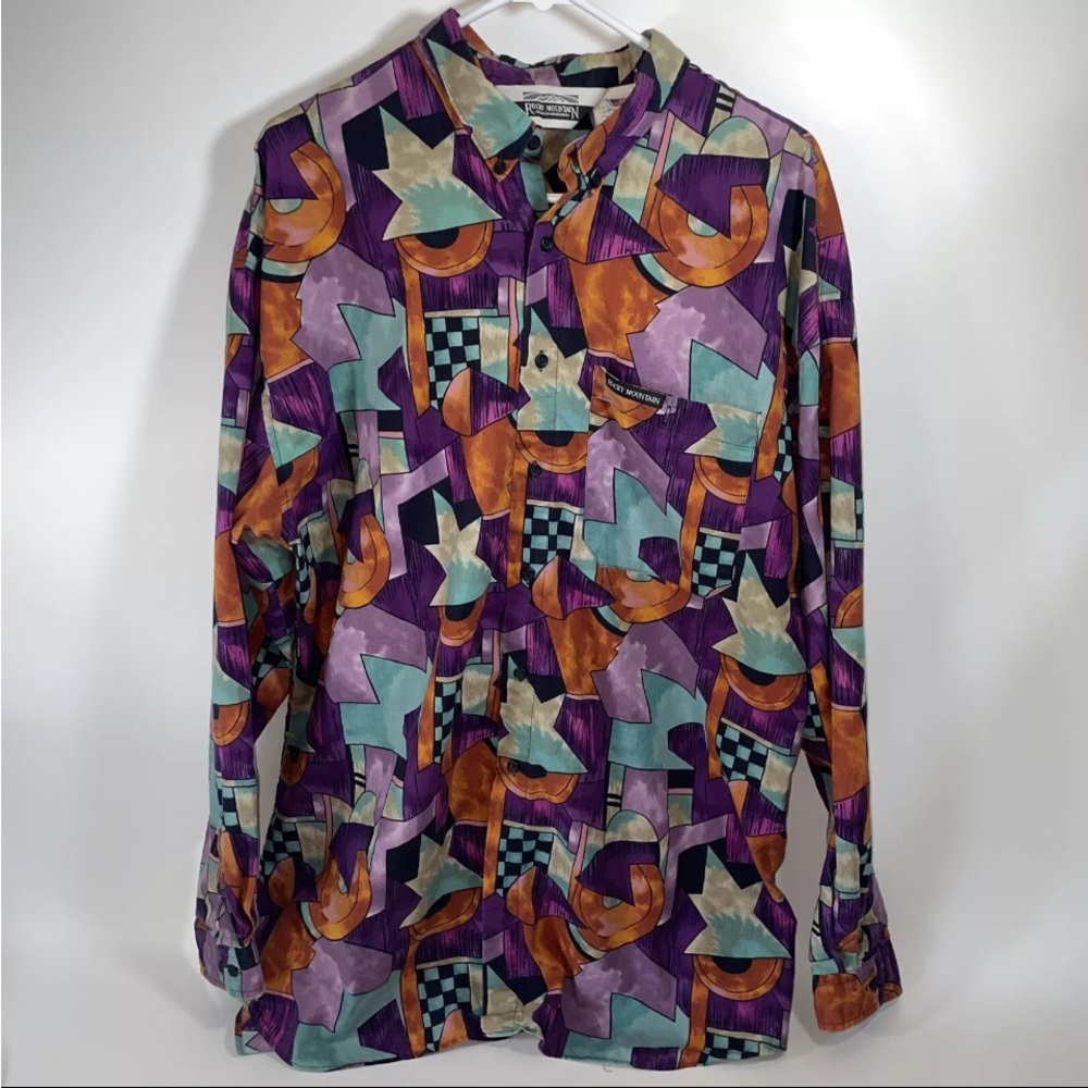 Vintage 90s Rocky Mountain Geometric Southwestern Aztec Design Button Up Shirt
